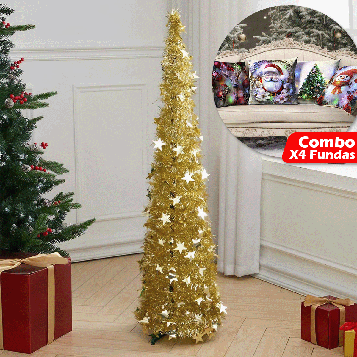 Árbol De Navidad Plegable 1.5m + 4 Fundas Led Gratis | Montaje ultra rápido