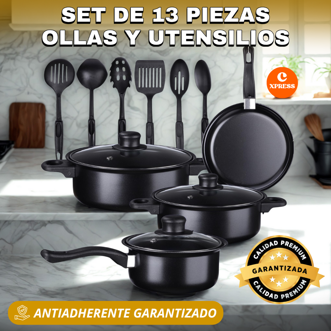 Juego de Ollas x 13 piezas + Utensilios GRATIS | Cocina sin complicaciones