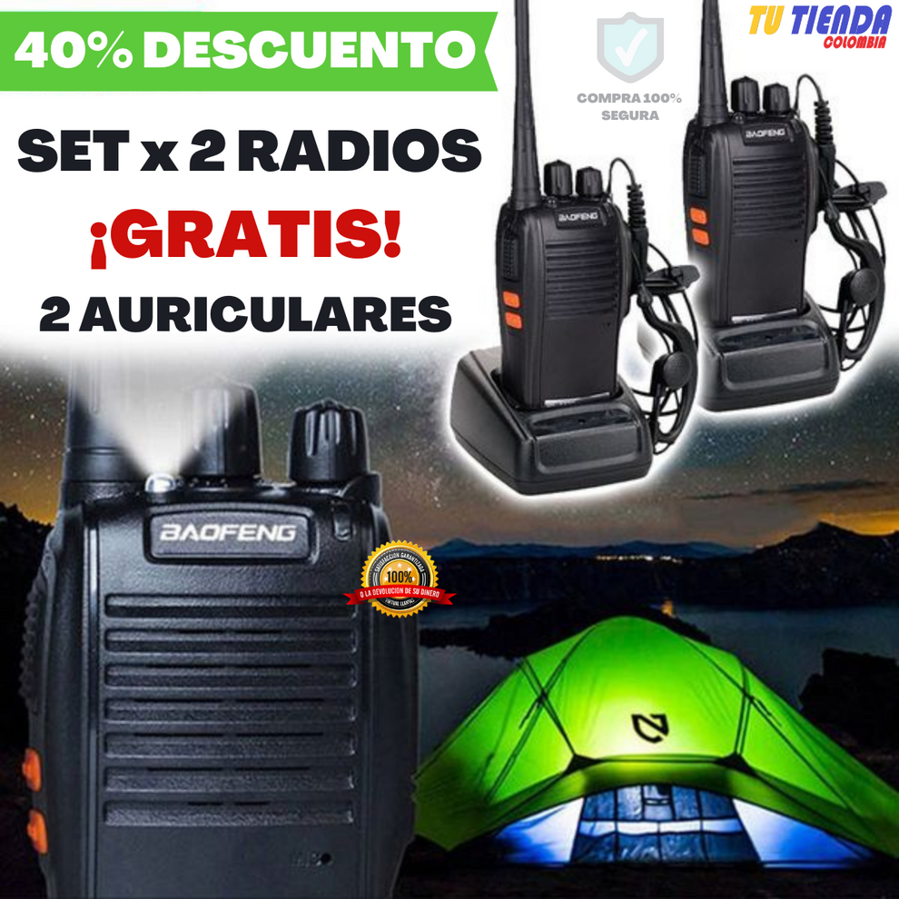 Radios Walkie Talkie Set x 2 + GRATIS 2 Auriculares | Comunícate en cualquier momento y lugar