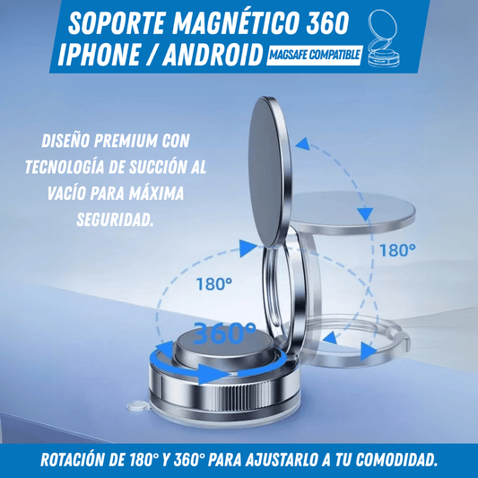 Soporte Magnético 360° con Ventosa – Fijación Súper Segura para Móvil en cualquier superficie