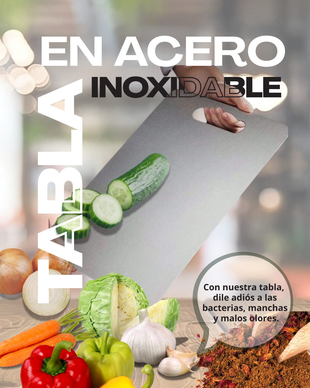 Tabla para picar en acero inoxidable | No más bacterias en tus comidas